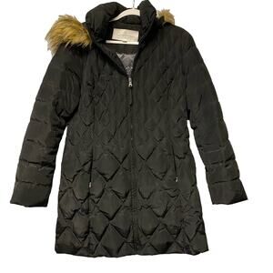 Jessica Simpson Down Filled Quilted Faux Fur Rimmed Black Coat Womens Large